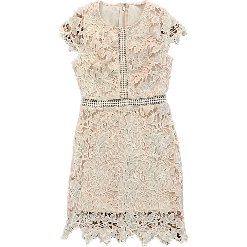 Main Strip | Blush Peach Crocheted Sheath Dress | Small